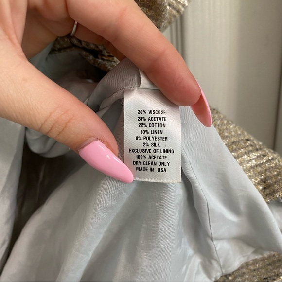 LOEFFLER RANDALL Tan Silver Metallic Puff Short Sleeve Snap Blouse - Picture 13 of 13